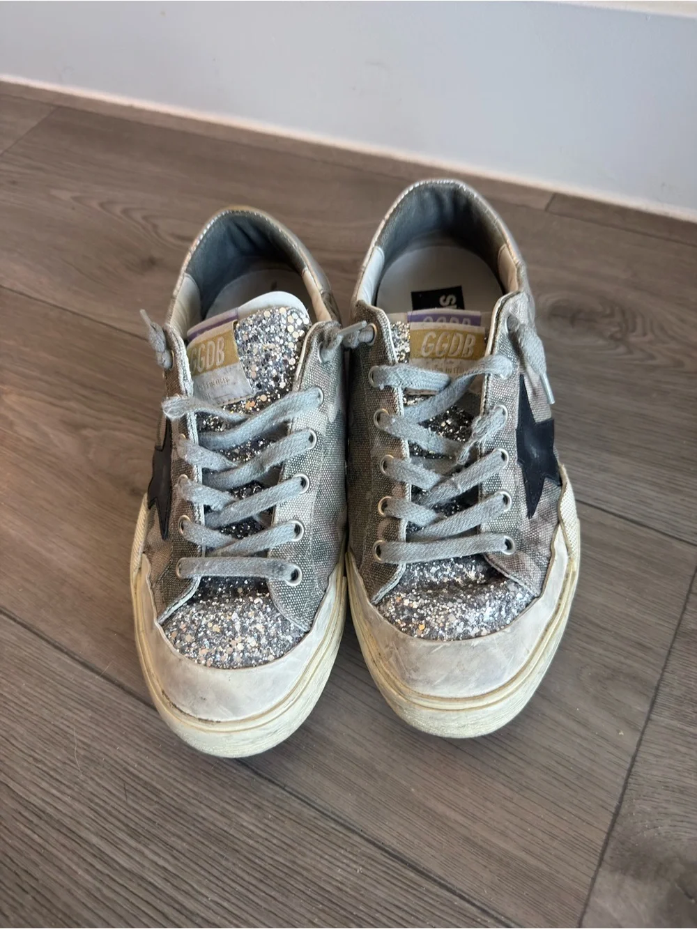 Golden Goose Silver Glitter Star-Accent Platform Sneakers